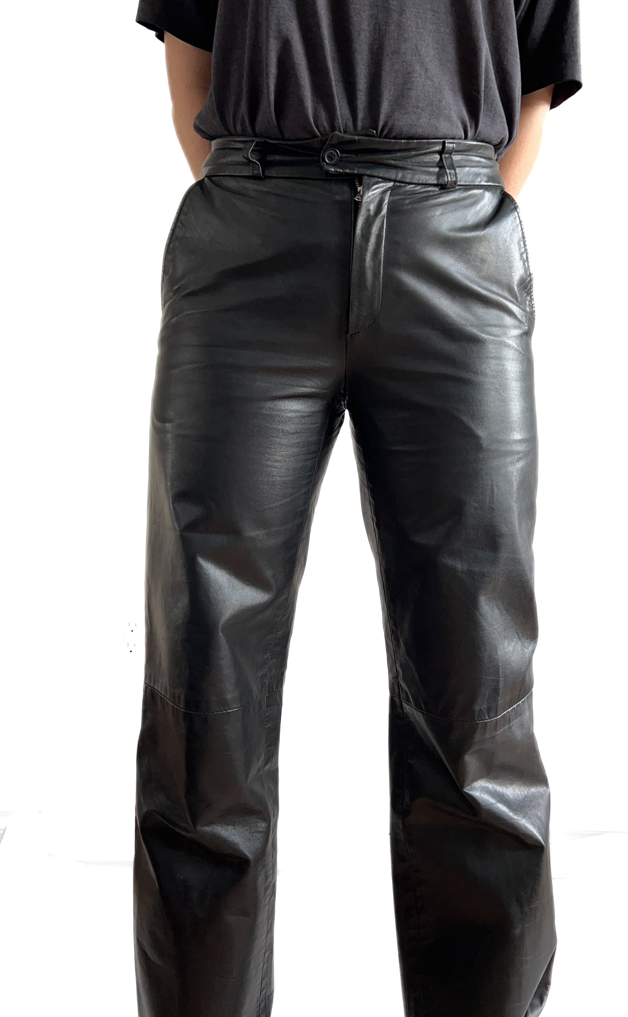 Rudsak Black Leather Trousers, 30" Mid Rise, Soft Leather Pants, Made in Canada