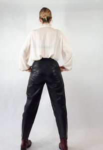 Bagatelle Pleated Black Leather Pants, 27" Waist