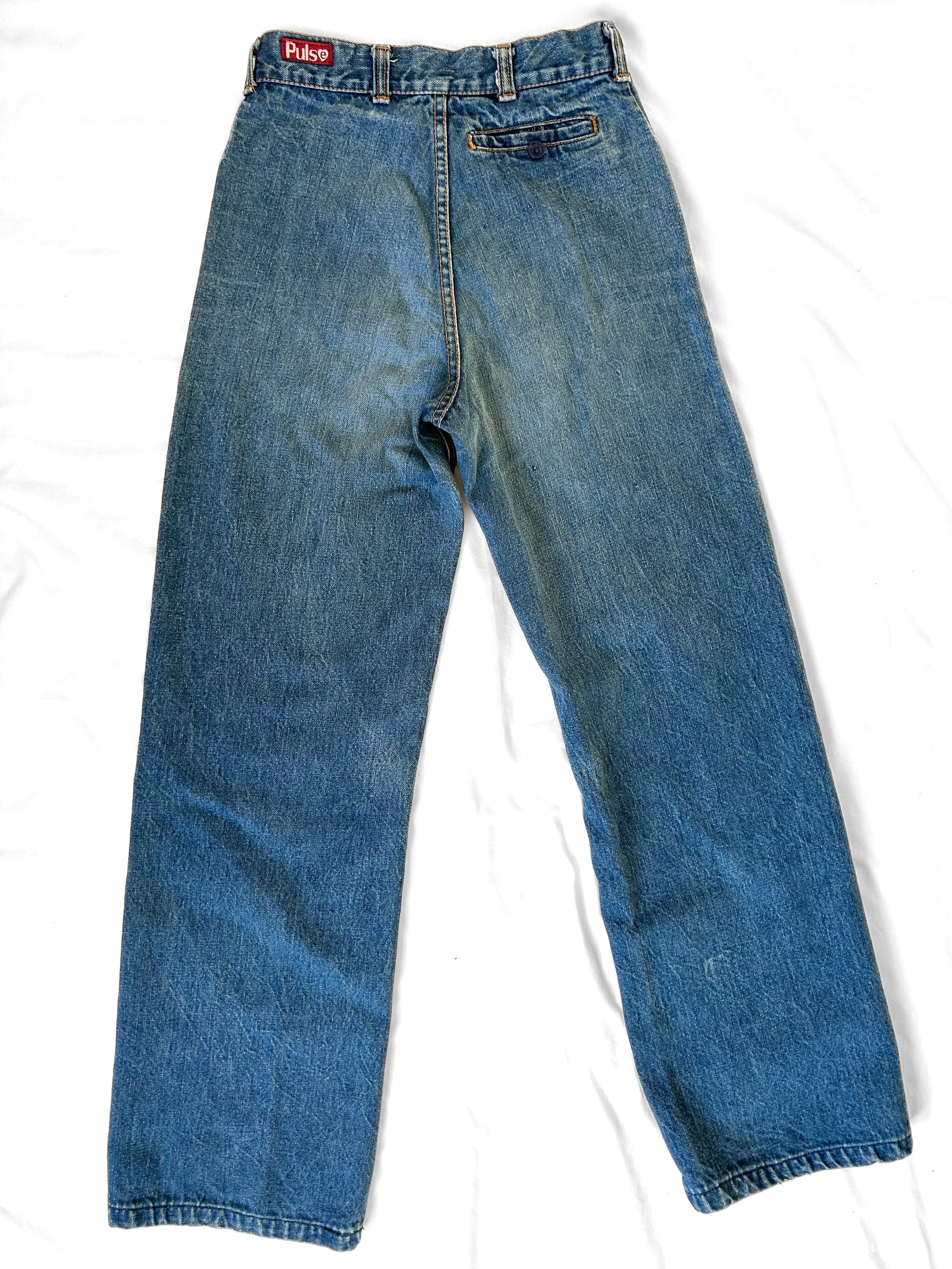 70s Vintage Distressed Jeans, High Rise 26” Waist, Wide Straight Leg, Made in Canada
