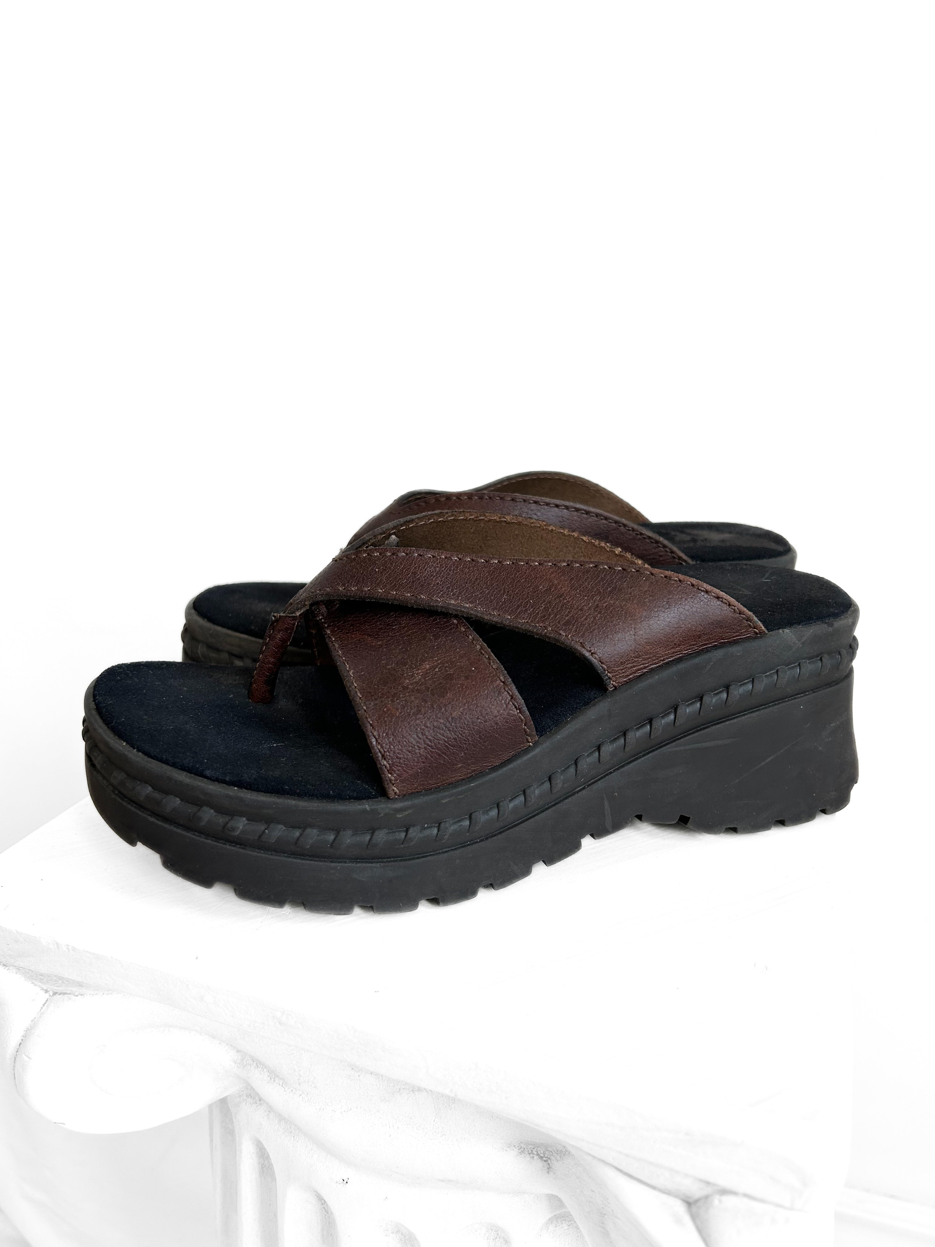 Y2K Brown Leather Platform Sandals, Size 6, Made in Brazil