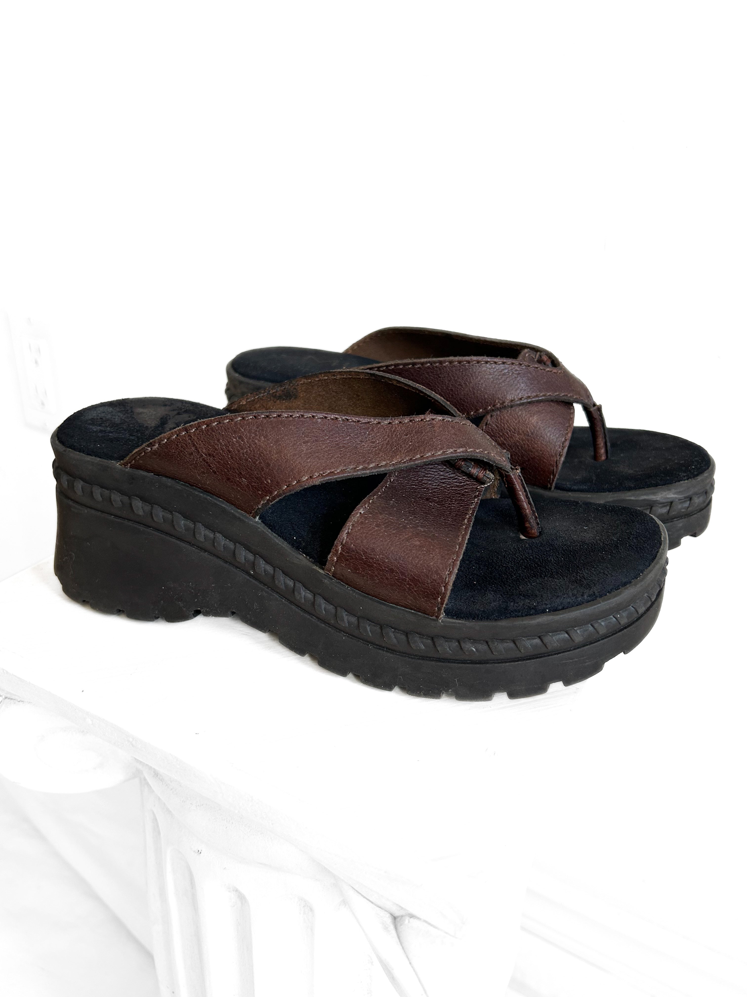 Y2K Brown Leather Platform Sandals, Size 6, Made in Brazil