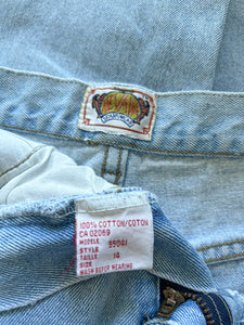 90s Vintage Light Wash Nevada Jeans, Ribcage Jeans 13” Rise, Sunflower Embroidery, 30” Waist