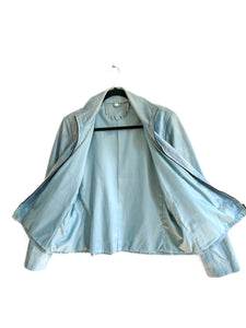 Sky Blue Butter Soft Kid Leather Jacket with Watercolour Marble Look