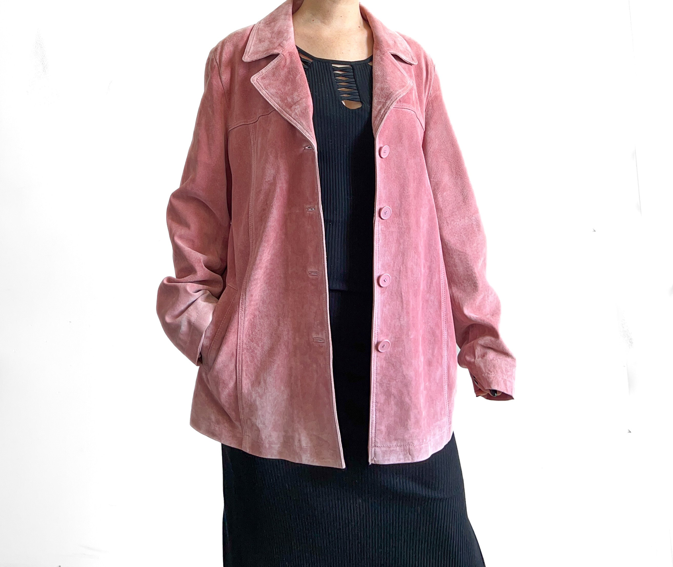 Danier Pink Suede Lapel Jacket, Size Medium Large