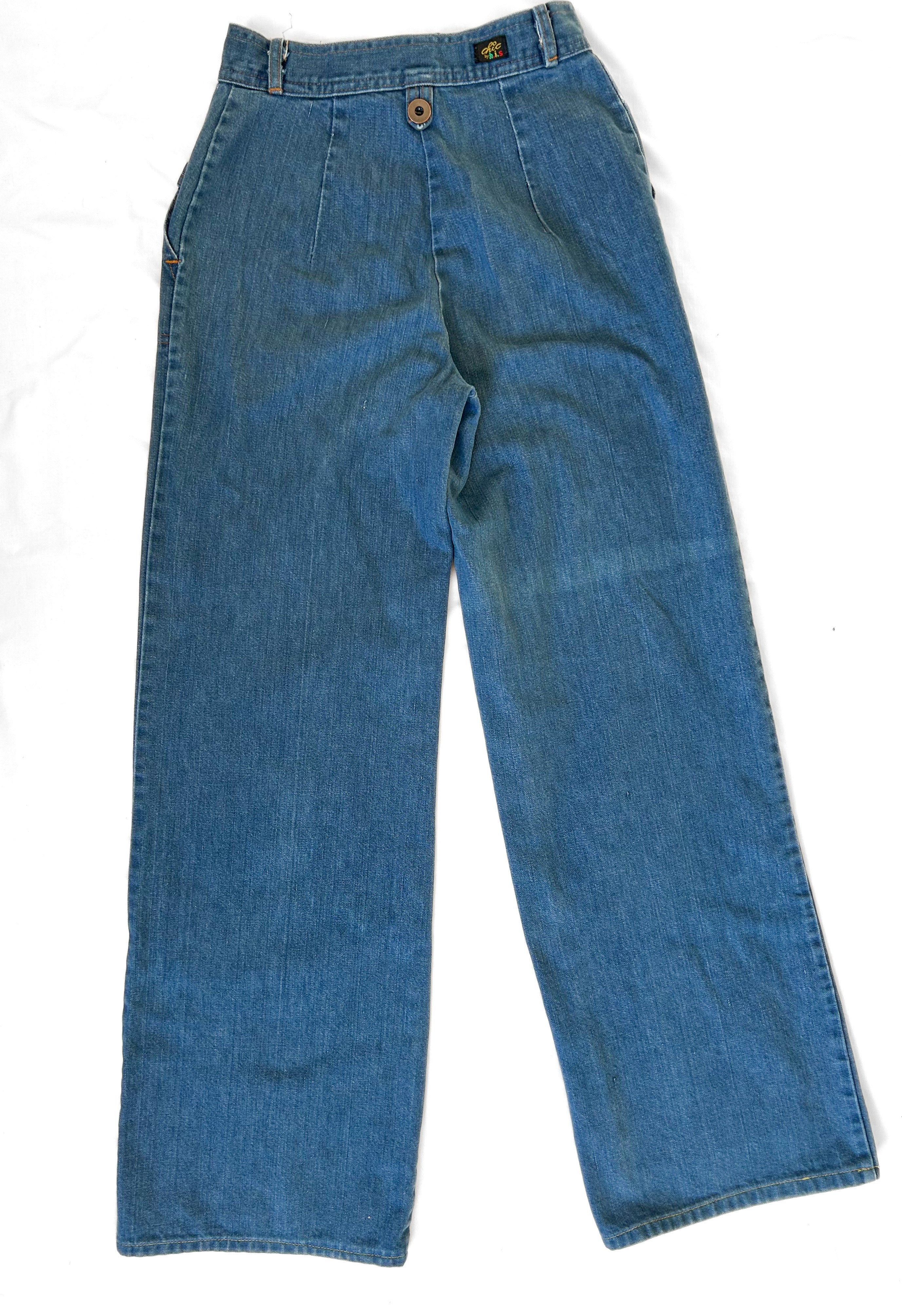 70s Vintage Jeans High Rise 25” Waist, Straight Leg Trouser Style Jeans