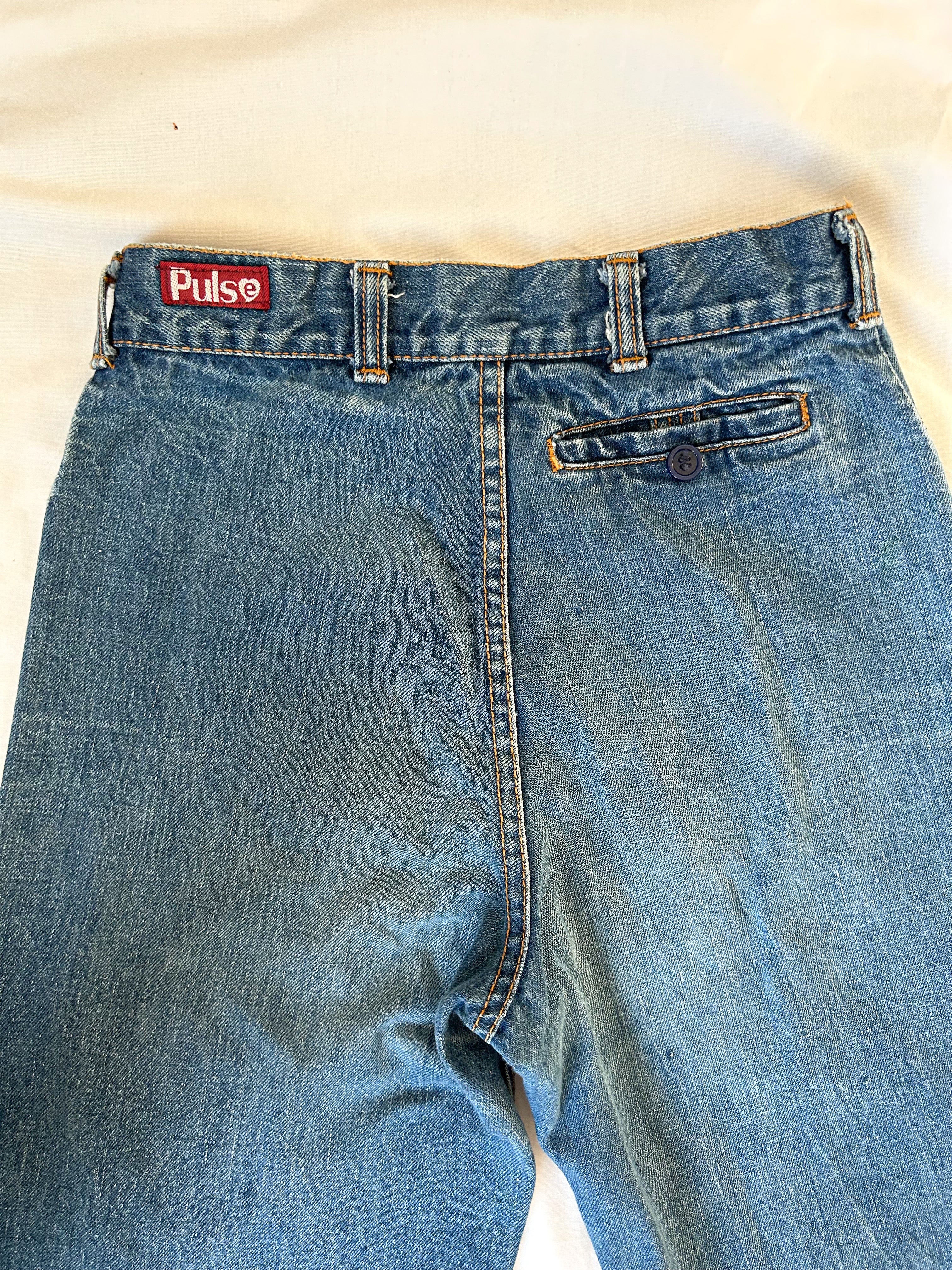 70s Vintage Distressed Jeans, High Rise 26” Waist, Wide Straight Leg, Made in Canada