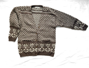 Vintage L.L. Bean Chunky Wool Cardigan, 80's Scandinavian Fair Isle Knit Sweater