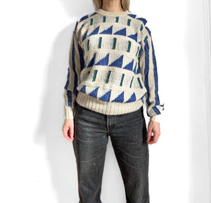 Vintage Alpaca Sweater with Geometric Design and Crew Neck Unisex