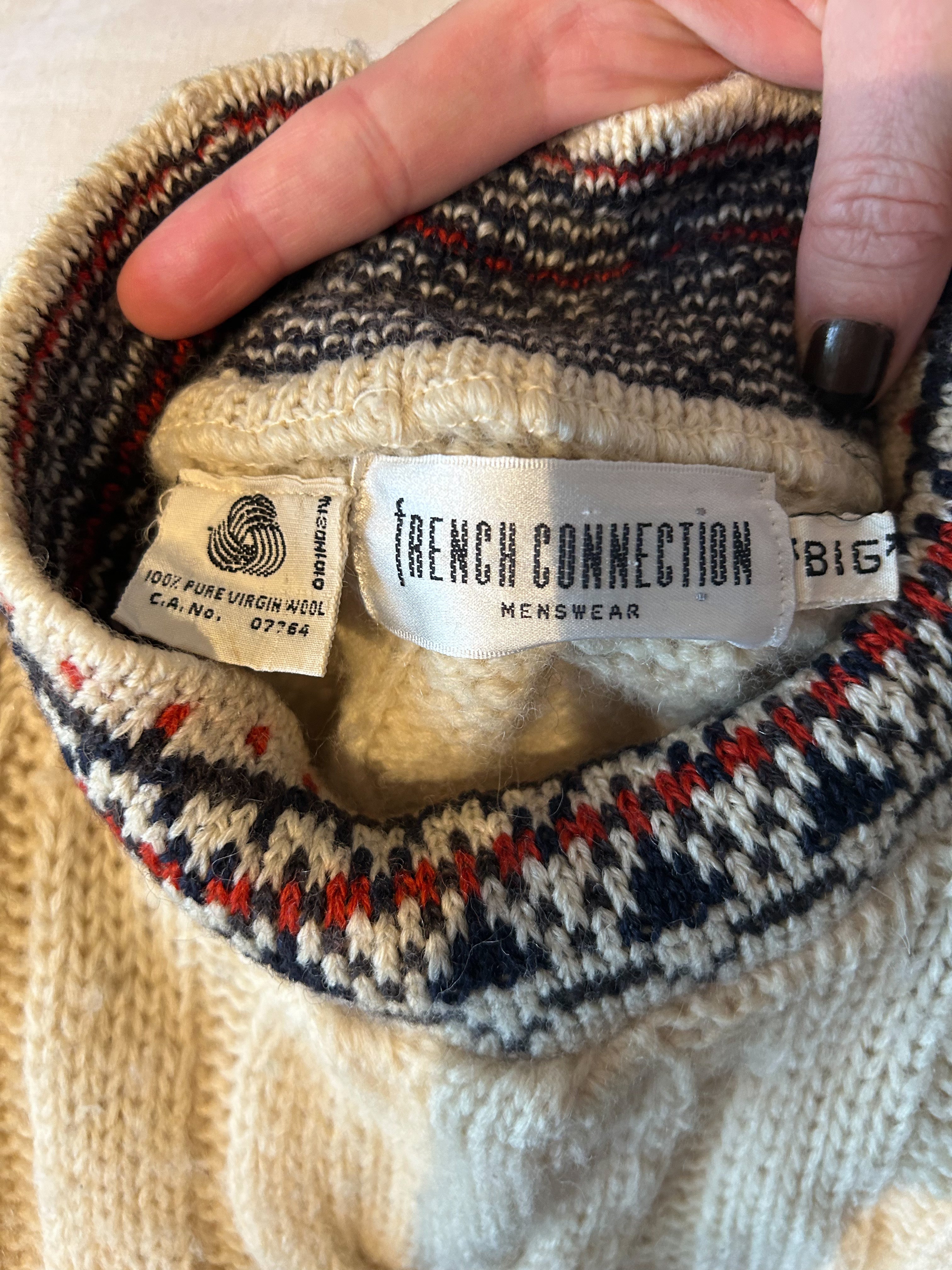 French Connection Wool Sweater, Cream Chunky Cable Knit