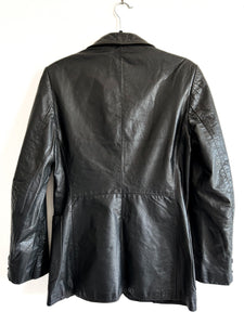 70s Vintage Black Leather Blazer Jacket. Size XS - Small, Made in Canada