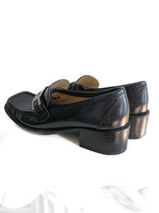 Patrick Cox Wannabe Shoes, Size 37, 90s Vintage Designer Black Leather Loafer with Chunky Heels, Made in Italy