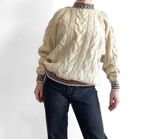 French Connection Wool Sweater, Cream Chunky Cable Knit