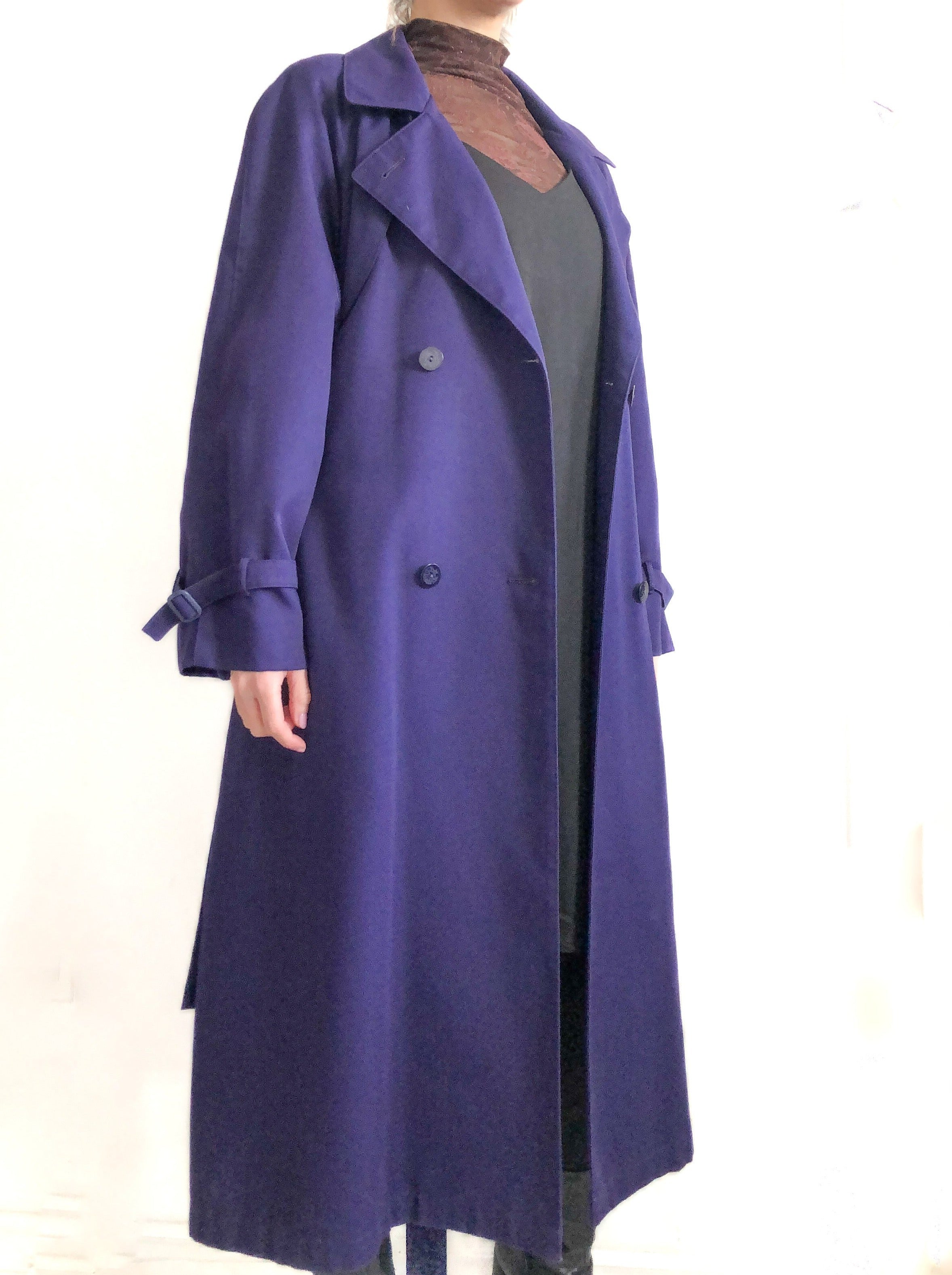 London Fog Trench Coat, Womens Small Purple Vintage Trench Coat, Jewel Tone Long Coat