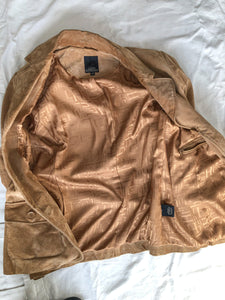 Y2K Beige Suede Blazer Jacket, Size Small