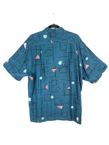 Vintage 80s Unisex Button Up Shirt, Venus Brand Short Sleeve With Geometric Print