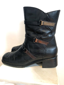 Black Leather Winter Boots, Size 6 Womens, Lined Ankle Boots With Block Heel by Marche Mellow Comfort