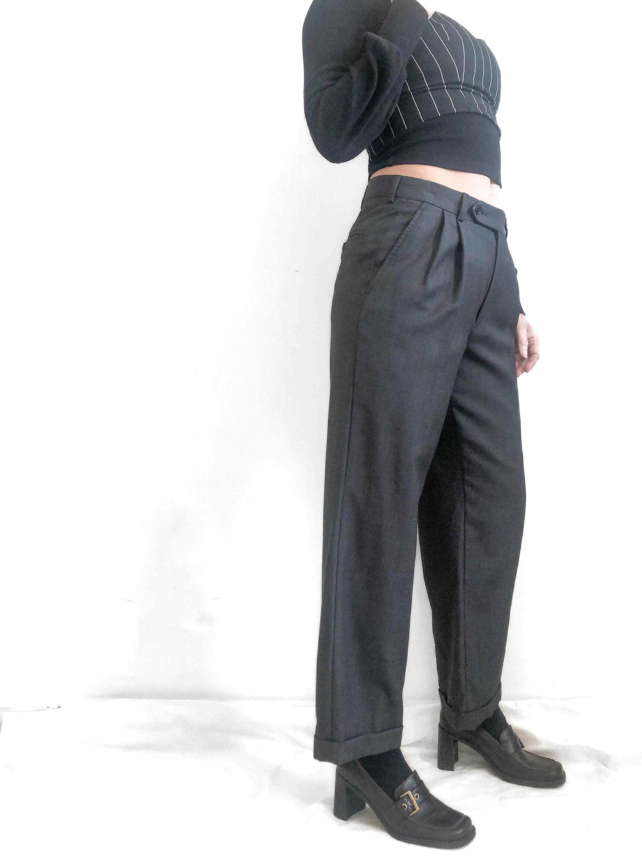 Oscar De La Renta Grey Wool Trousers, 29" Waist, Unisex Clothing