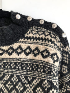 90s Jacob Fair Isle Knit Wool Sweater, Long Mini Dress Grey Sweater