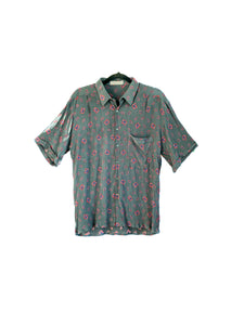 Ted Lapidus Paisley Button Up Shirt, Unisex, Plisse Pleat Short Sleeve Shirt, Made in France