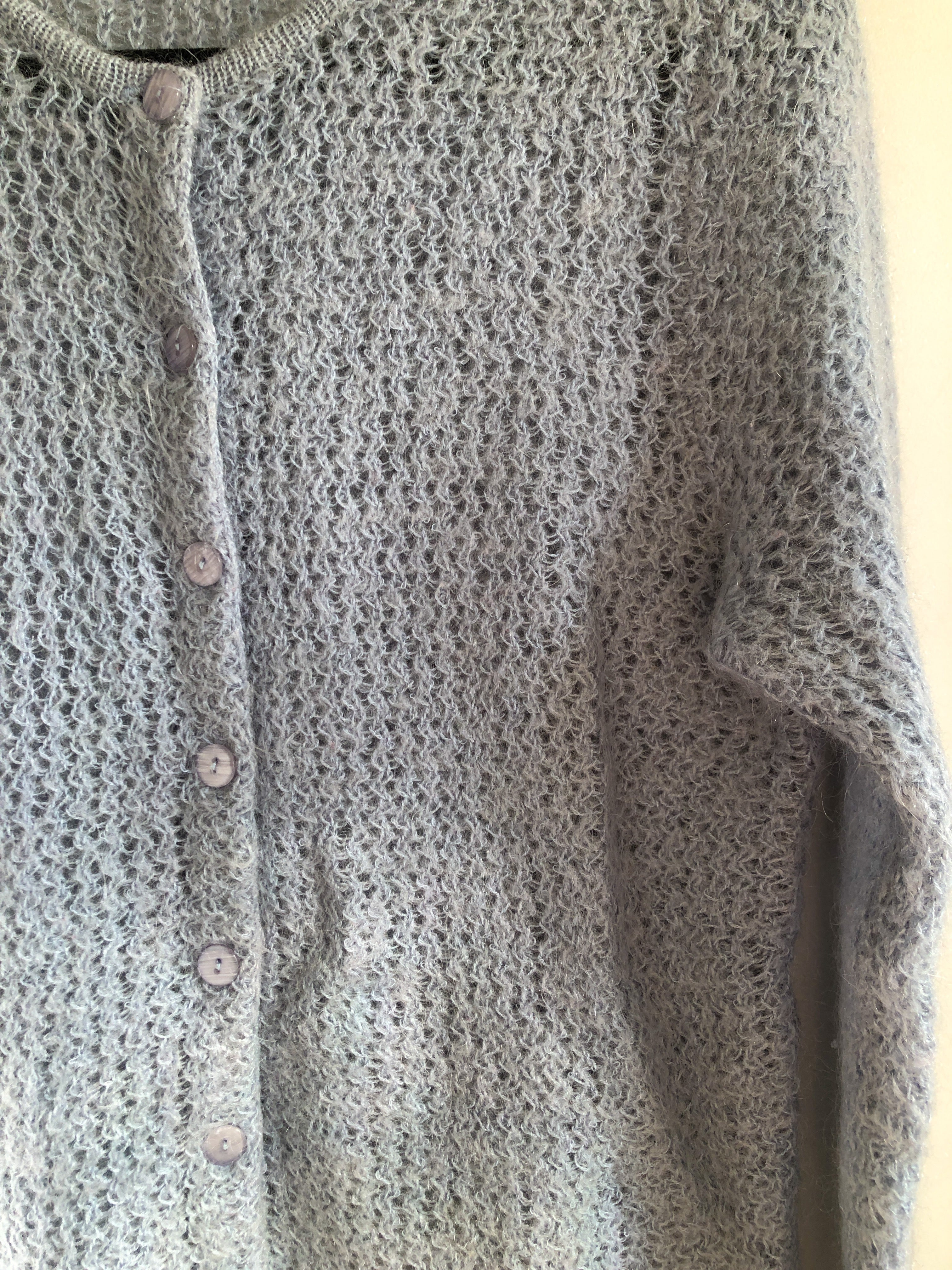 Mohair Cardigan Sweater, Powder Blue Loose Stitch Button Up 1990s Vintage