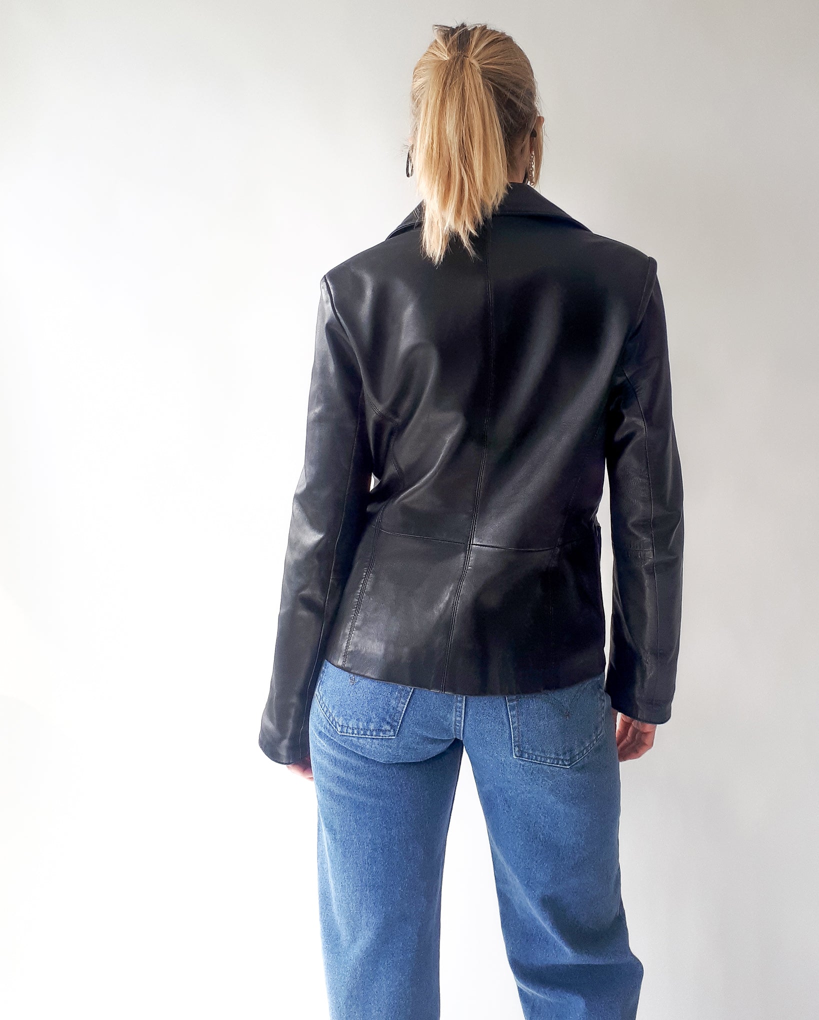 Vintage Black Leather Blazer With Buttery Soft Leather and Two Front Pockets