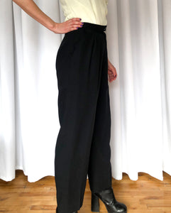 High Rise Black Pleated Dress Pants, 26" Waist, Rena Rowan For Saville, Black Crepe Trousers