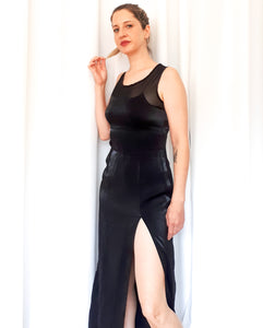 Vintage 90s Le Chateau Black Dress With A High Slit Up The Leg and Mesh Details