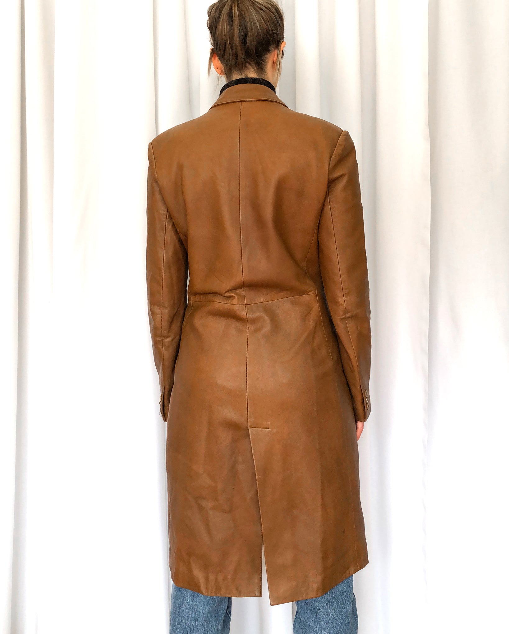 70s Vintage Caramel Leather 3/4 Length Jacket