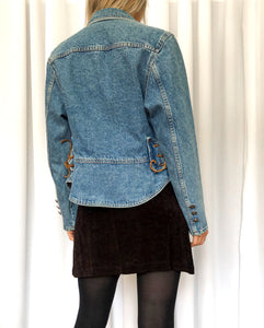 Vintage 90s Denim Motorcycle Jacket Made in Canada by Carletti Jeans