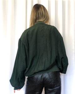 Vintage 90s Silk Forest Green Bomber Jacket