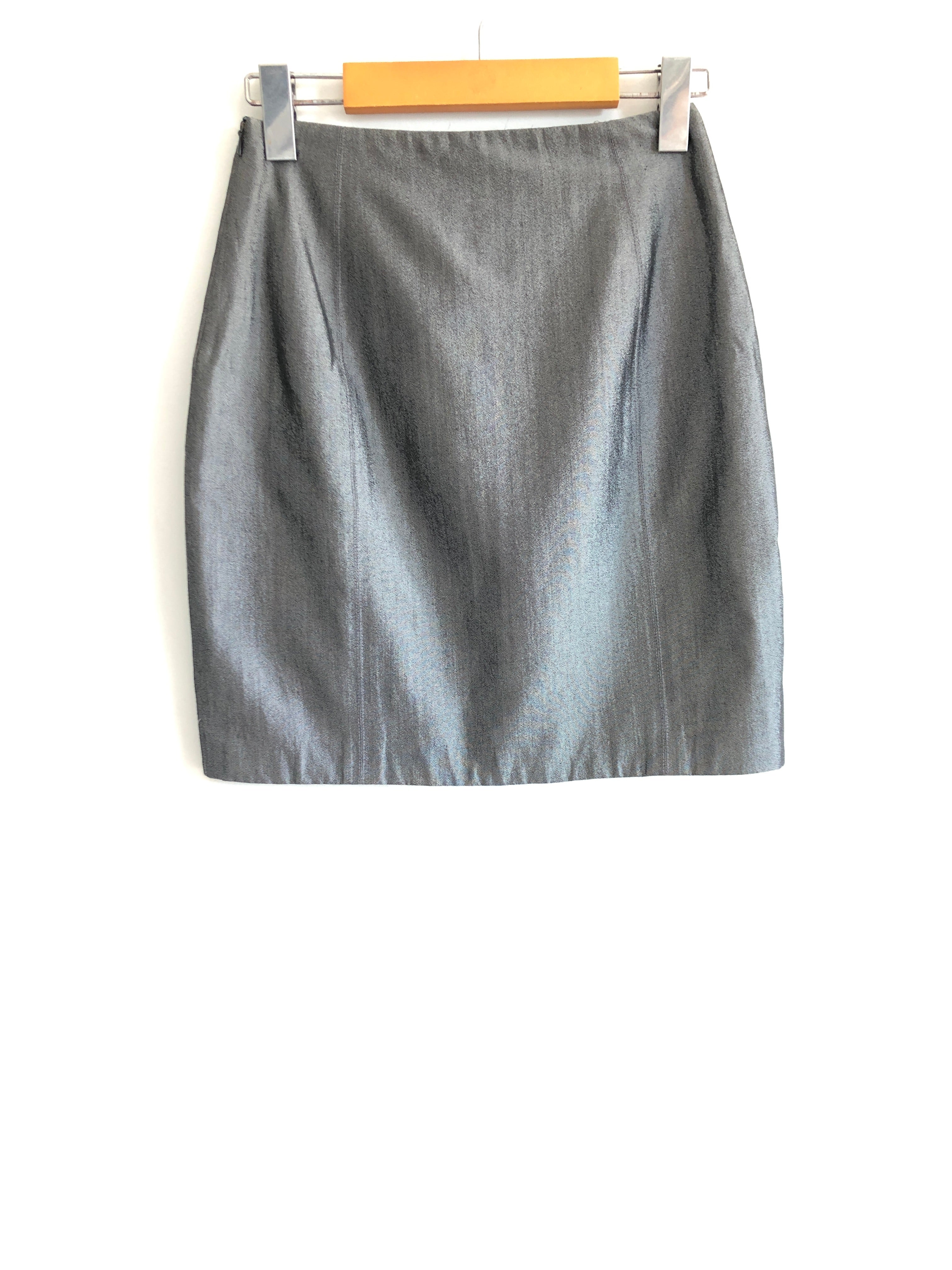 Vintage 90s Bebe Silver Mini Skirt, Made in the USA, Size XS, 24" Waist