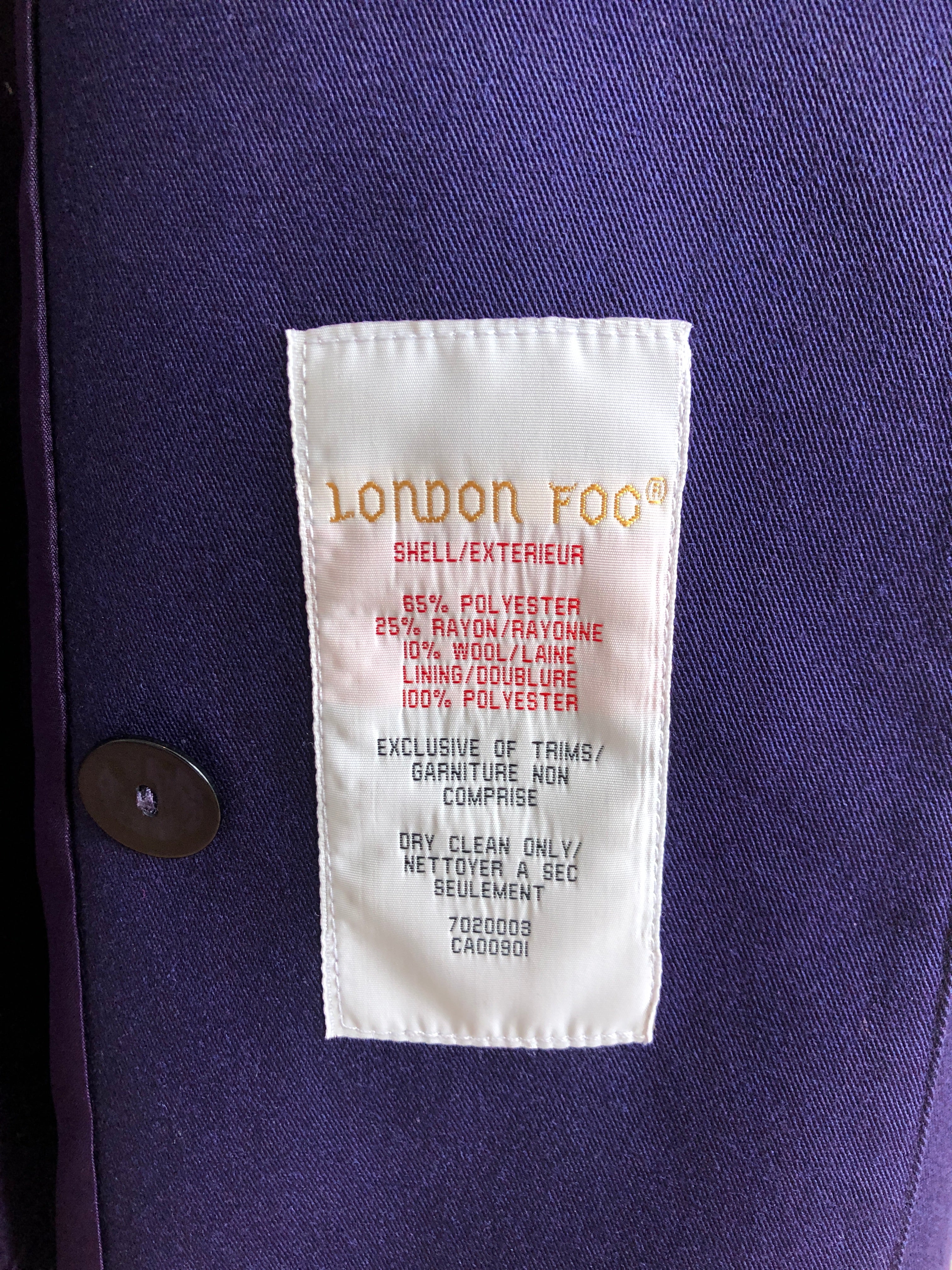 London Fog Trench Coat, Womens Small Purple Vintage Trench Coat, Jewel Tone Long Coat