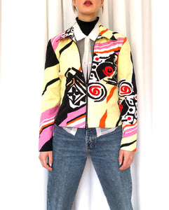 Vintage 90s Joseph Ribkoff Fitted Jacket With Abstract Print, Size Small