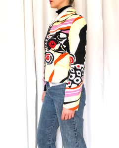 Vintage 90s Joseph Ribkoff Fitted Jacket With Abstract Print, Size Small