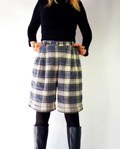 Vintage Cotton Tweed Plaid Shorts, High Rise Waist 27" Made in Canada