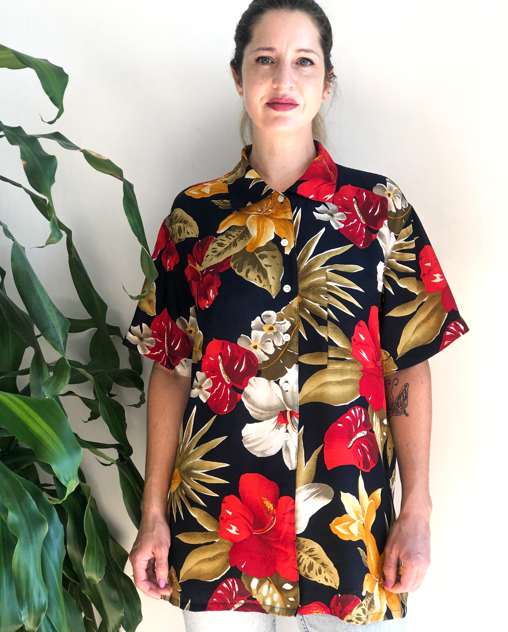 Vintage 90s Silk Jones New York Floral Vacation Shirt, Size Large