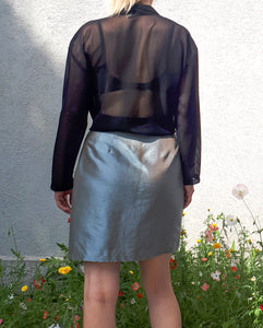 Vintage Silver Silk Skirt With Side Slit And High 27" Waist