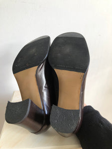 Brown Leather Chunky Heeled Shoes by Simard, Size 38, Made in Italy