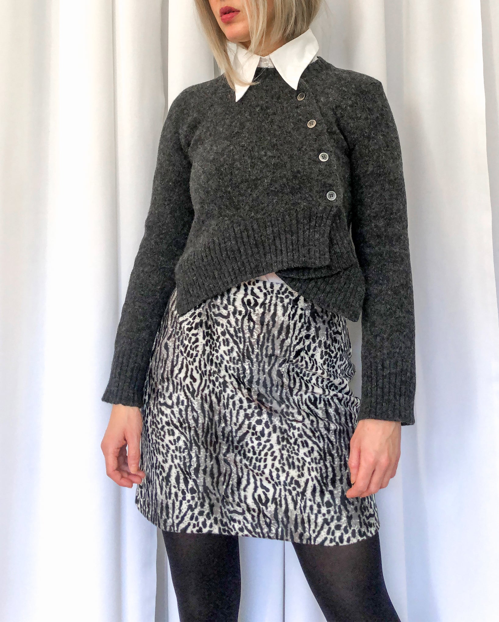 Vintage 90s Le Chateau Faux Fur Mini Skirt With High Waist And Animal Print, 26" Waist, Made In Canada