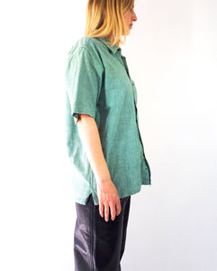 Vintage 90s 100% Cotton Teal Green Short Sleeve Button Up Overshirt