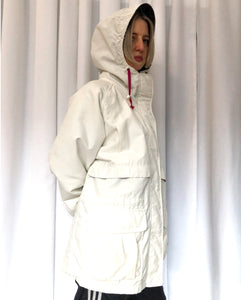 Vintage 90s Woolrich White Anorak Jacket With Wool Lining