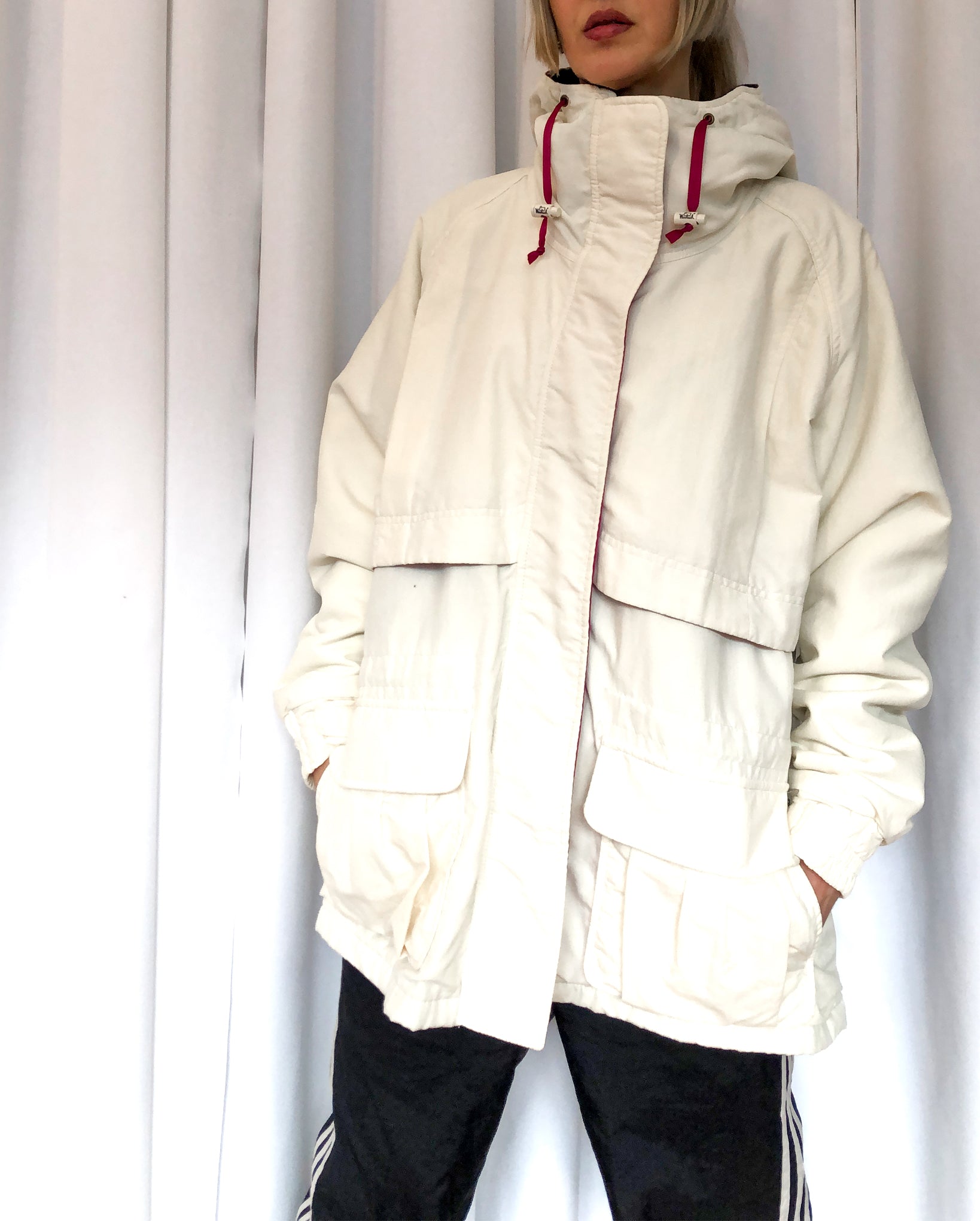 Vintage 90s Woolrich White Anorak Jacket With Wool Lining