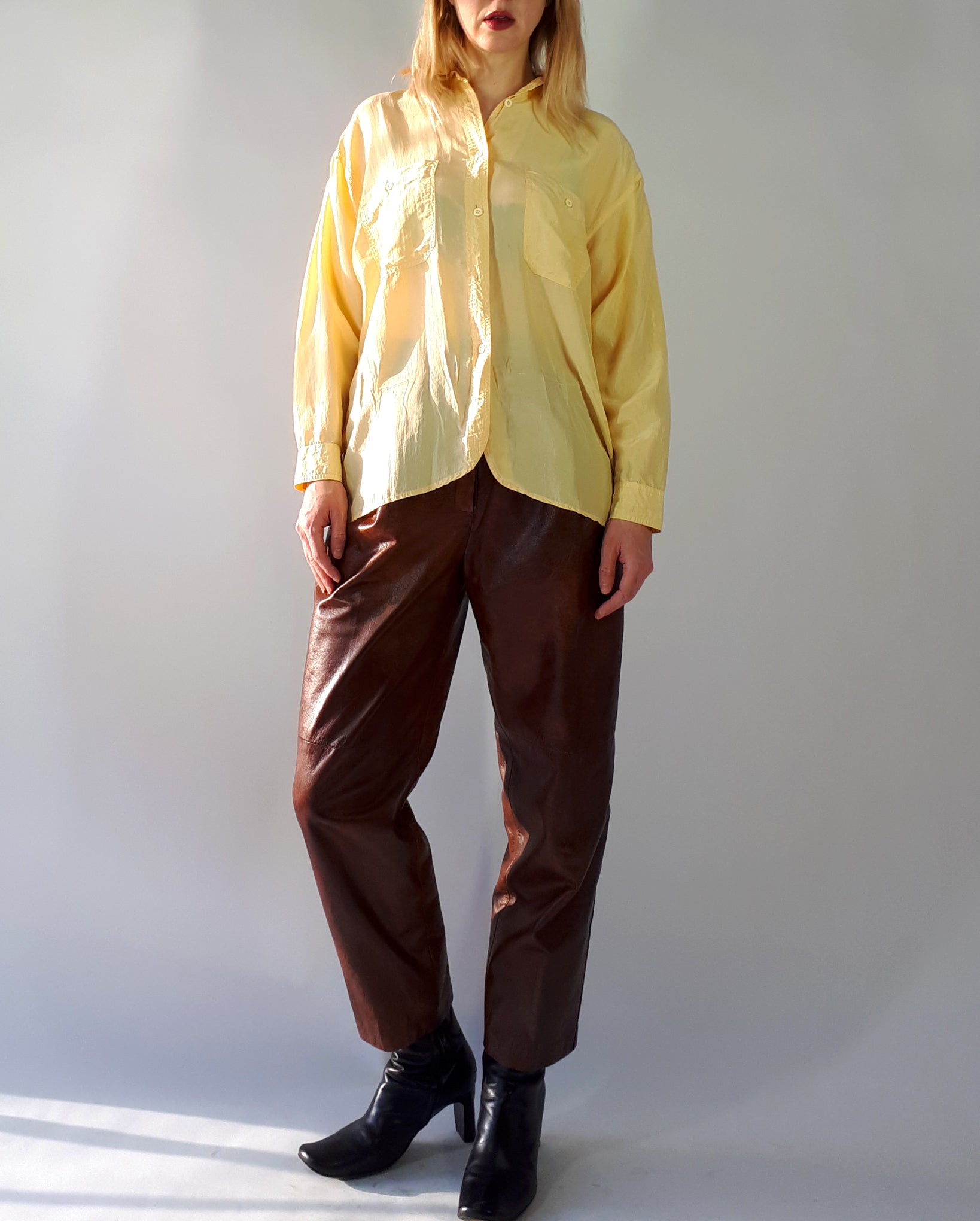 Vintage 90s Light Yellow Silk Blouse