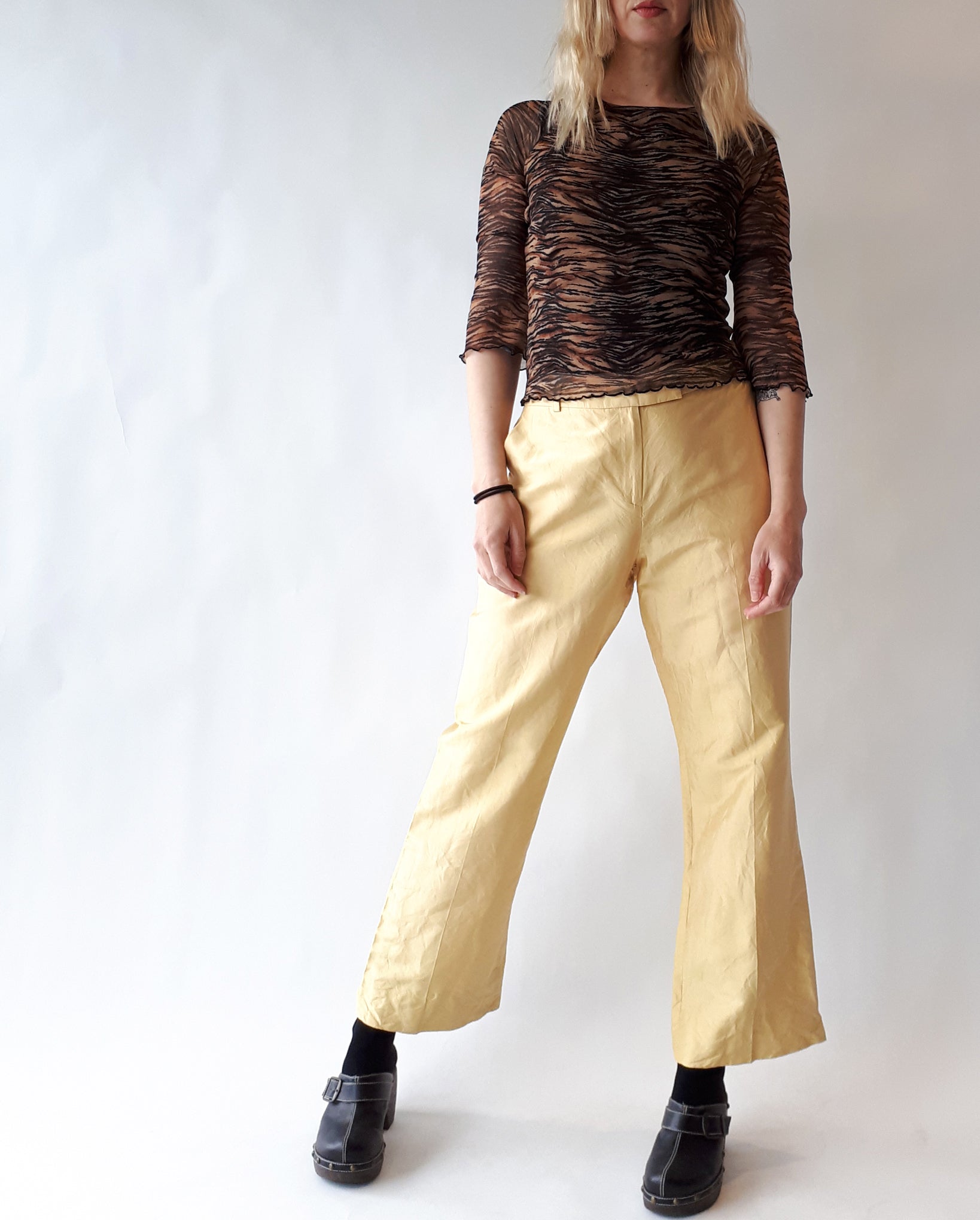 Vintage Silk Ann Taylor Trousers, 33" Waist Golden Yellow With Pockets