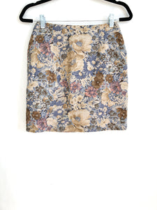 Vintage Linen Floral Mini Skirt, Made in Italy, 26 Inch Waist