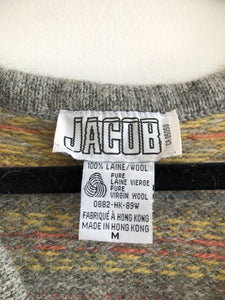 90s Jacob Wool Sweater Vest, Boxy Fit Oversized Grandpa Sweater, Woven Graphic Striped Sweater