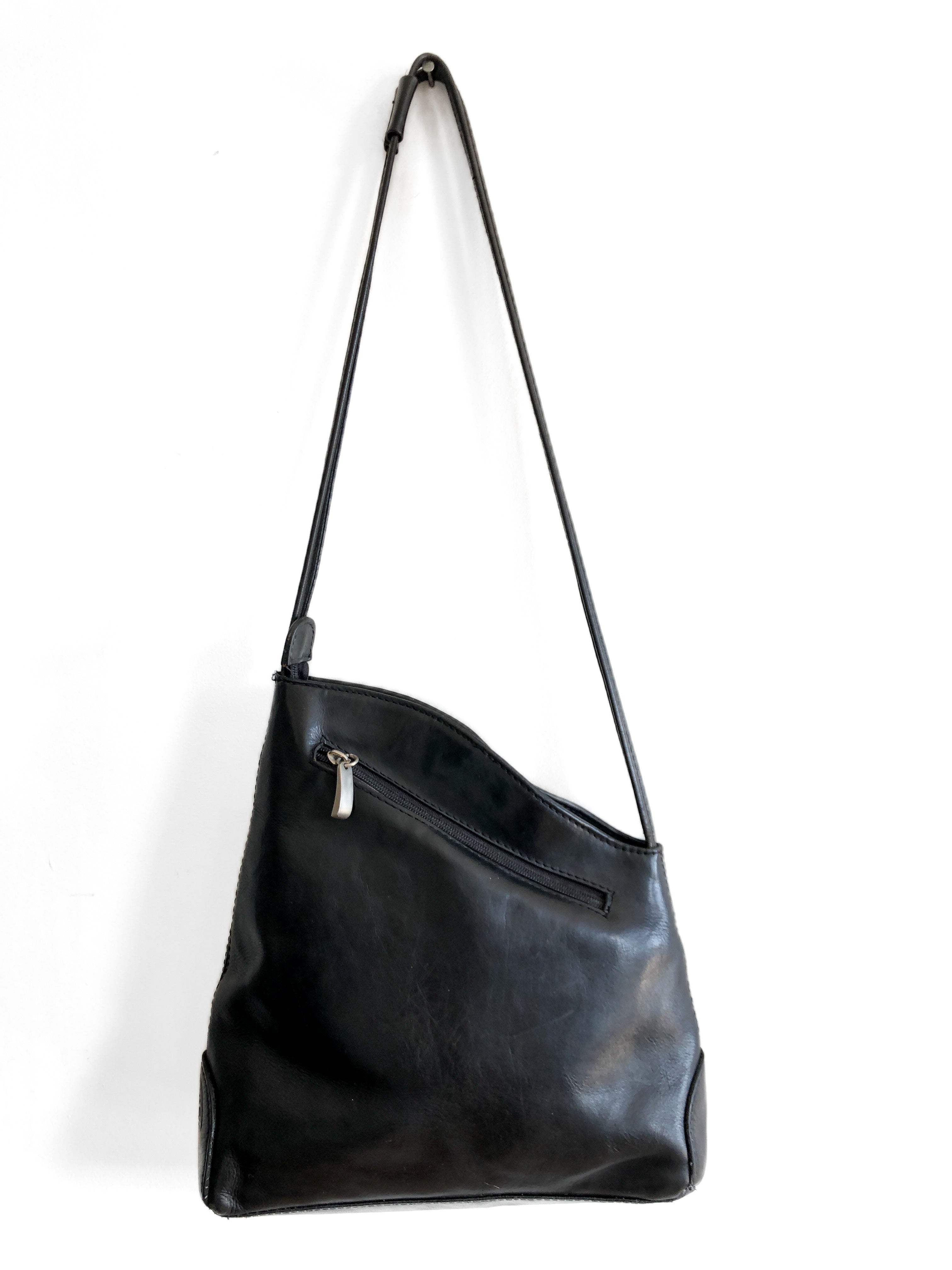 Toledano Italy Black Leather Bag, Assymetric 90s Leather Purse