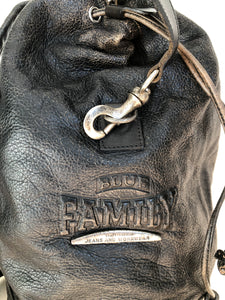 90s Black Leather Bucket Bag, Blue Family brand bag, Top Handle Bucket Shoulder Bag