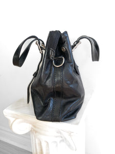 The Trend Black Leather Top Handle Bag, Made in Italy