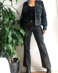 Vintage 90s Grey Corduroy Flared Pant Set, and Unique Denim Jacket by YUK KA Clothing